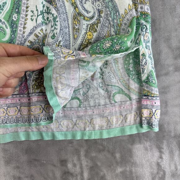 Charter Club Luxury Linen Tunic Top Women's S White Green Paisley Boho (1180) - Picture 8 of 11